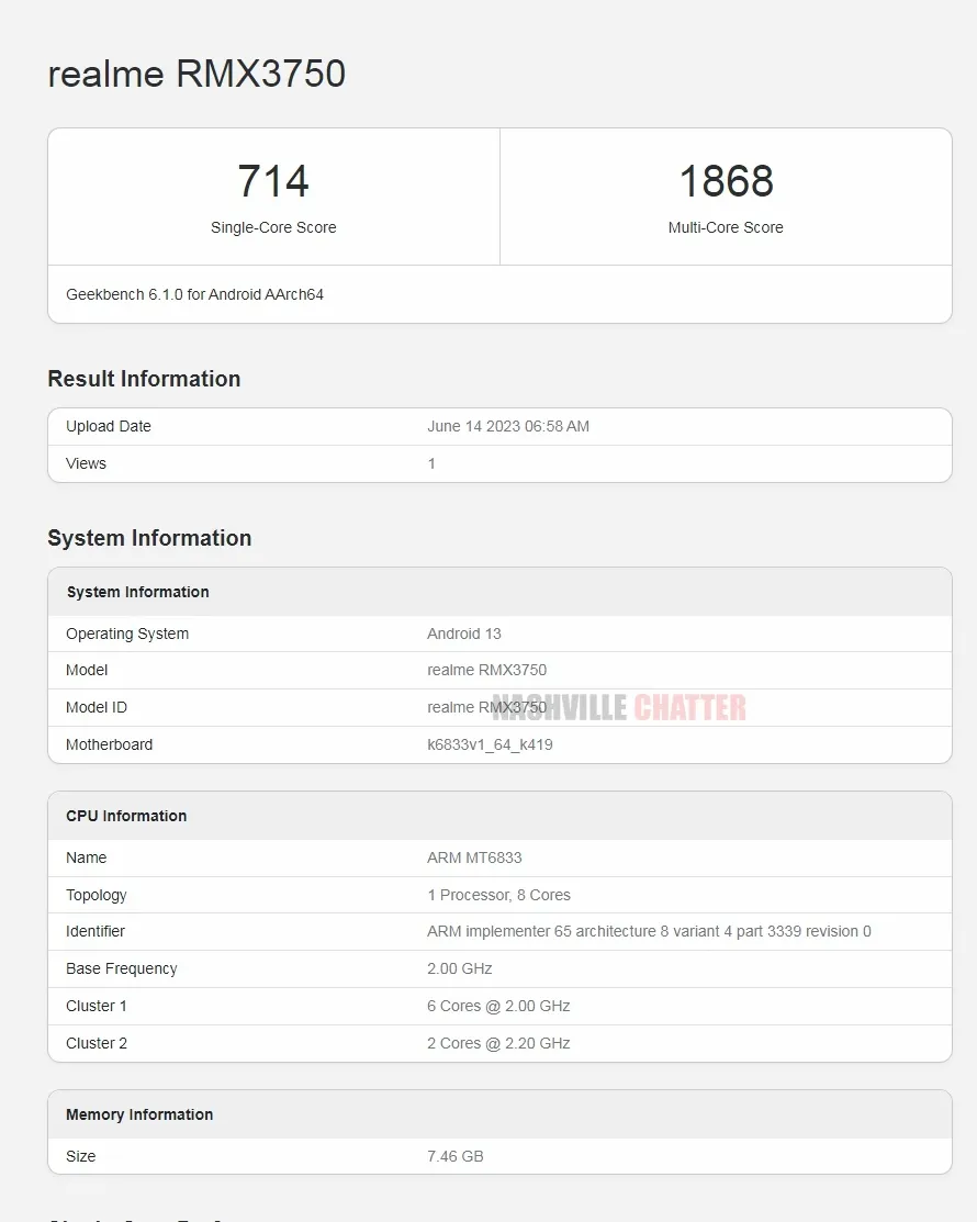 Realme Narzo 60 засветился в Geekbench (narzo 60 5g)