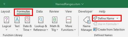 Как присвоить имя диапазону в Microsoft Excel (formulas tab 02 formulas tab define name)