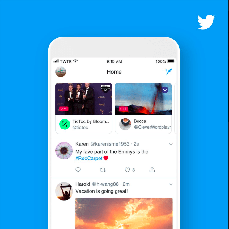 Twitter переместит прямые трансляции наверх ленты Twitter переместит прямые трансляции наверх ленты