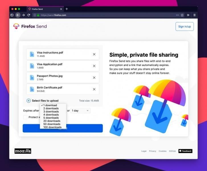 Mozilla запустила Firefox Send, бесплатный сервис передачи файлов