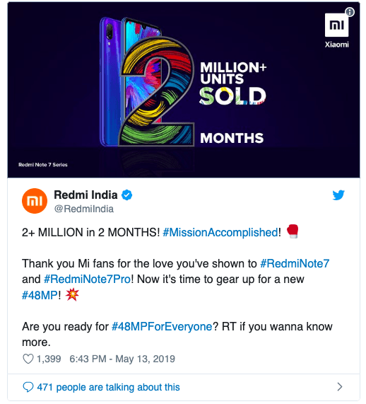 Продажи смартфонов Redmi Note 7 и Note 7 Pro в Индии достигли двух миллионов