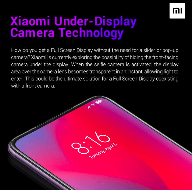 Xiaomi раскрыла подробности о подэкранной селфи-камере