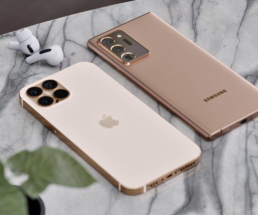 Samsung Galaxy Note20 Ultra и iPhone 12 Pro в золотом цвете появляются на рендерах