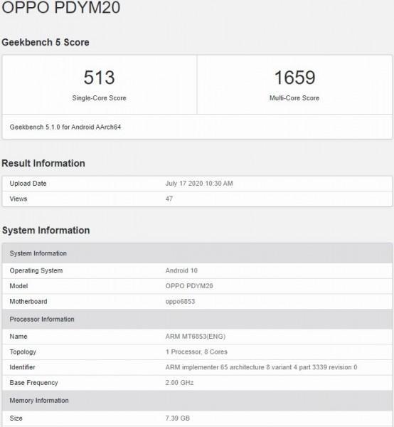 Oppo A72 засветился в GeekBench