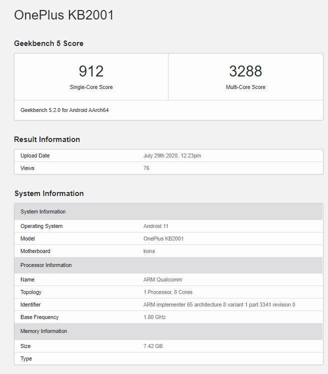 Новый смартфон OnePlus 8T был замечен на Geekbench