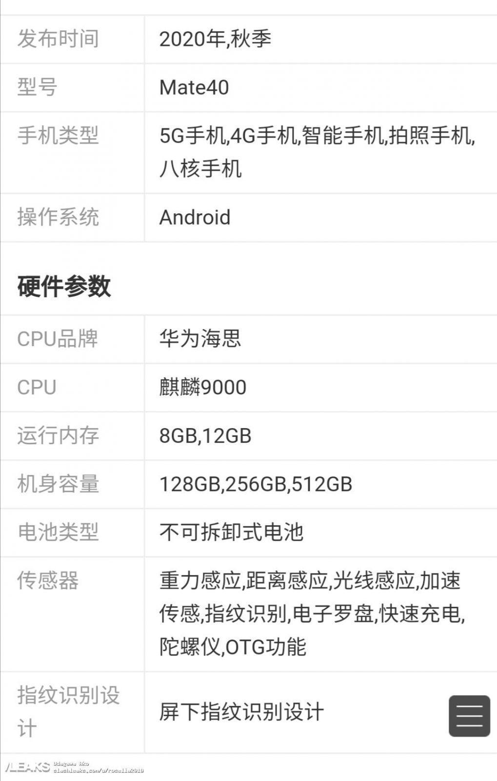 Опубликованы характеристики флагмана Huawei Mate 40