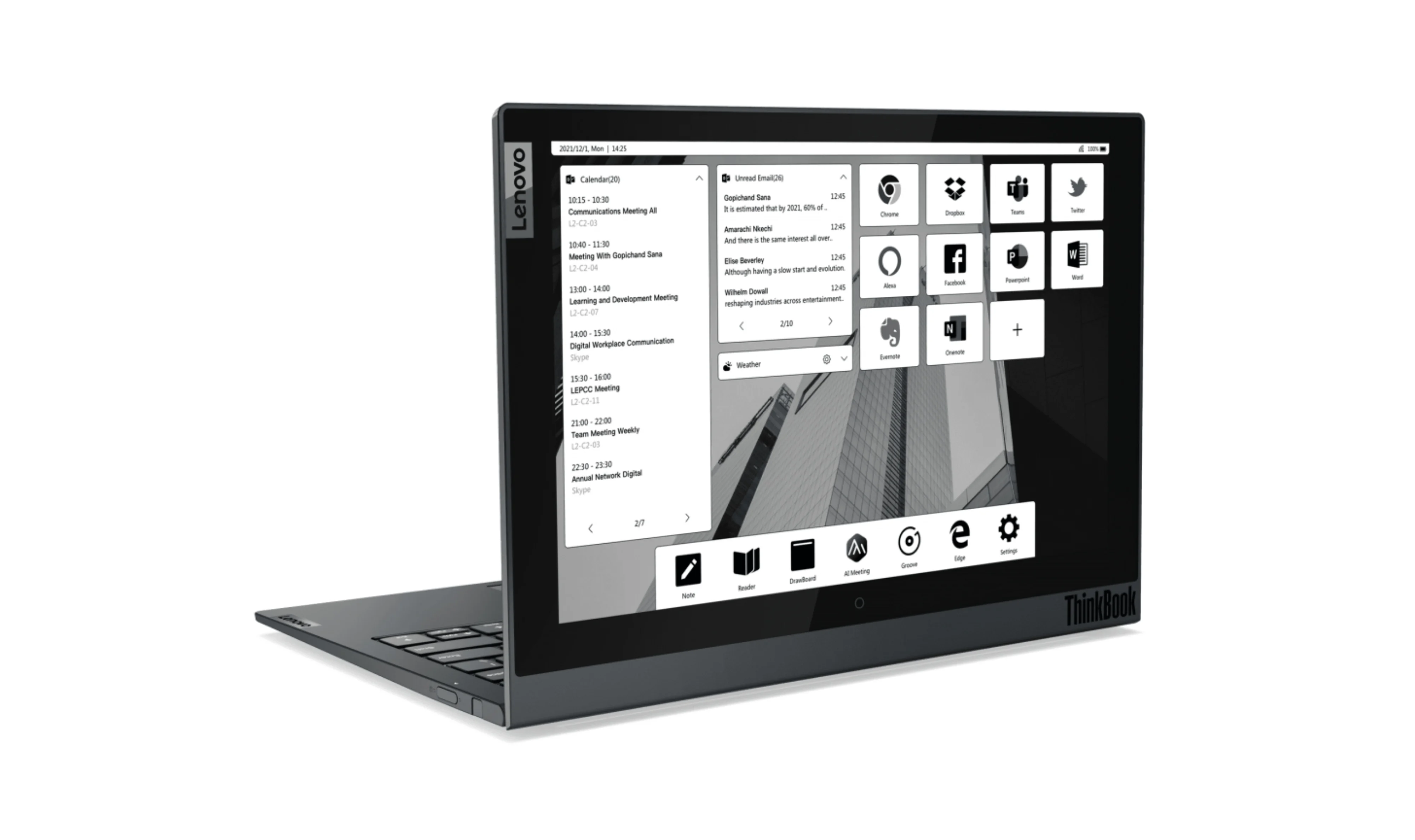 CES 2021: Lenovo представила новый ноутбук с E-ink экраном (Lenovo ThinkBook Plus Gen 2 Featured)