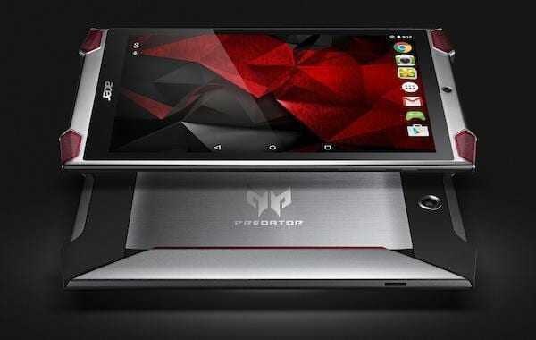 Игровой планшет и смартфон Acer Predator с черным корпусом и красными вставками вид сверху