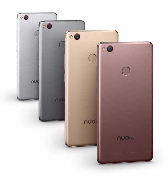 Пять смартфонов Nubia Z11 в различных цветах сзади
