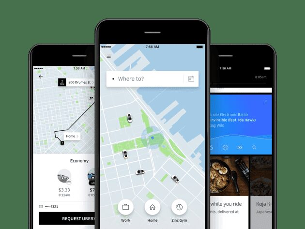 Экран Uber на смартфоне с картой и маршрутами