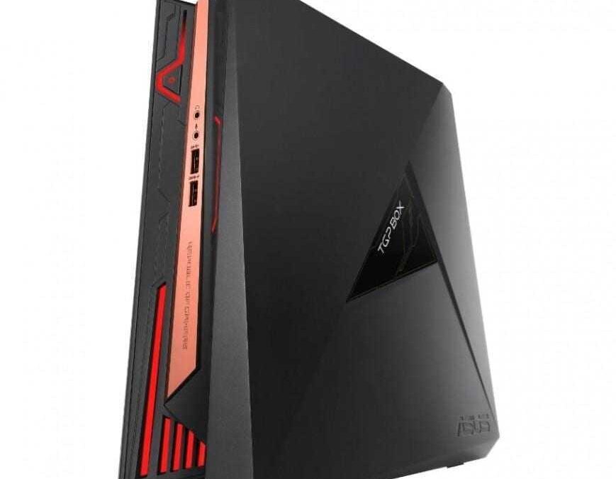 Игровой компьютер ASUS ROG GR8 II с черным корпусом и красными акцентами сбоку