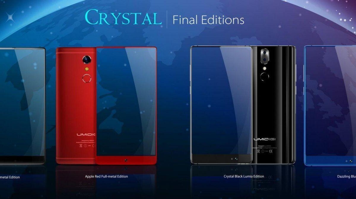 Четыре смартфона UMDIGI в разных цветах сзади и спереди