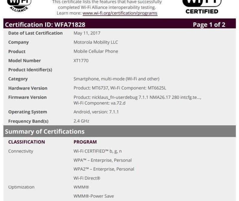 Сразу семь смартфонов Motorola проходят сертификацию одновременно 13 Moto MediaTek WiFi 1 800x757 1