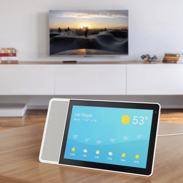 Lenovo представил цифрового помощника Smart Display со встроенным интерфейсом Google Assistant (10 inch Lenovo Smart Display showing the weather)