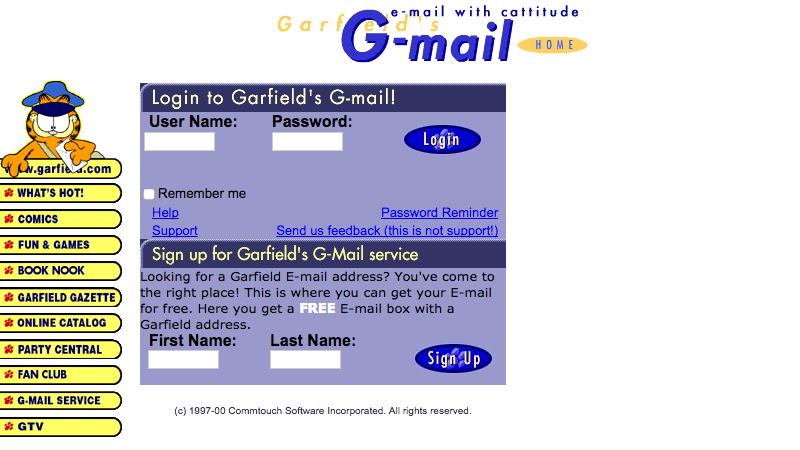 Gmail изначально был почтой Гарфилда ()