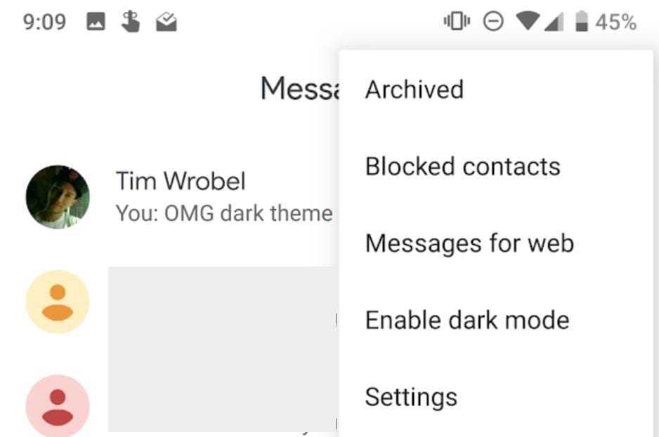 В приложении звонков на Android появится "ночной" режим (android messages dark mode 1)