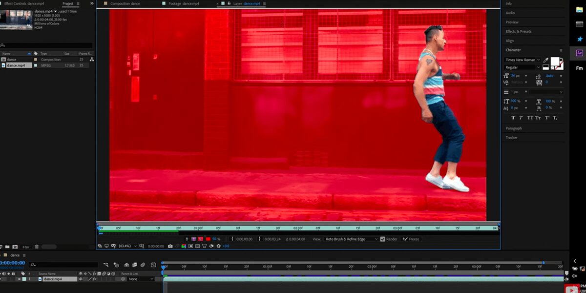 Экран видеоредактора с выделенной областью видео в Adobe
