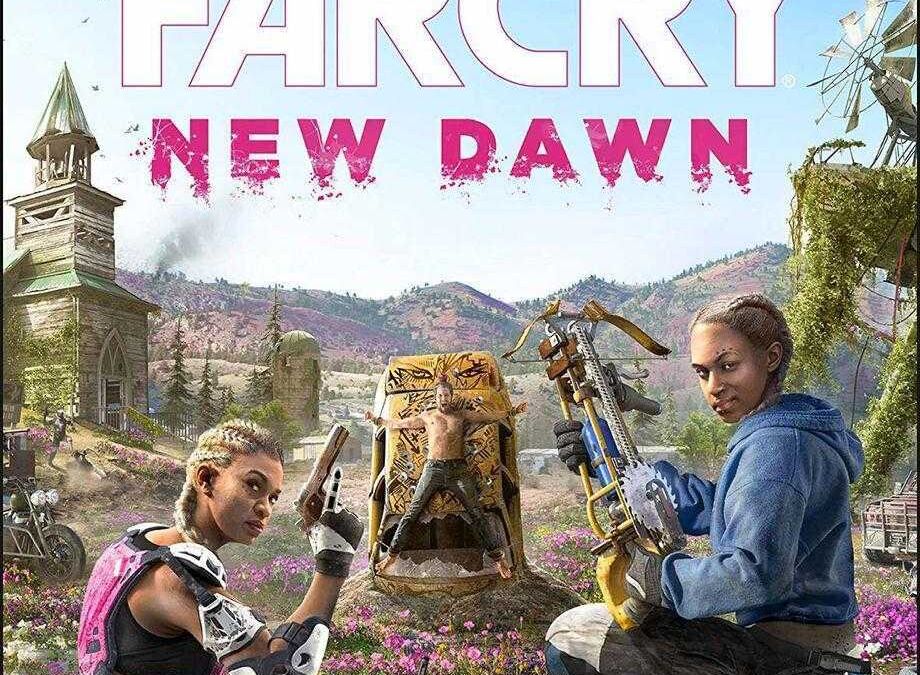 Обложка игры Far Cry New Dawn для Xbox One с изображением двух женщин и оружия