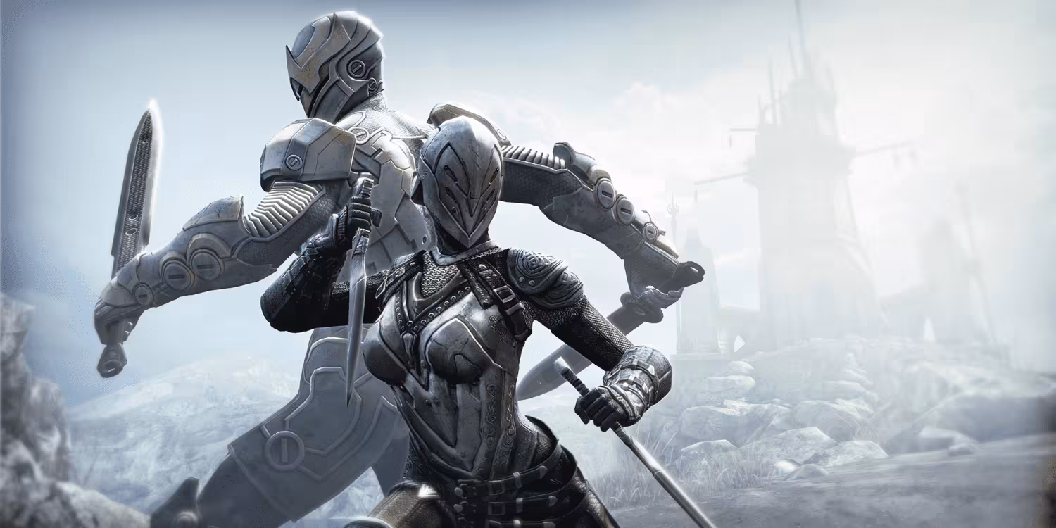 Кадр из игры Infinity Blade на iPhone в боевом положении персонаж с мечом