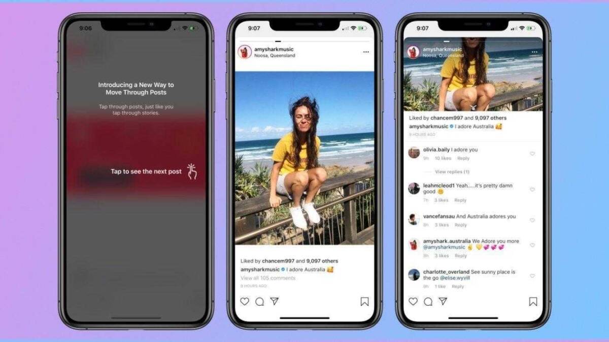 Instagram случайно протестировал горизонтальную прокрутку ленты, чем взбесил пользователей 1 Экран iPhone с интерфейсом Instagram и новой функцией прокрутки