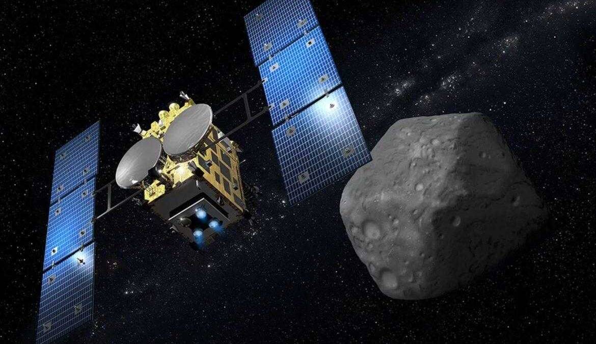 Космический аппарат Hayabusa2 сближается с астероидом Ryugu орбитальный вид
