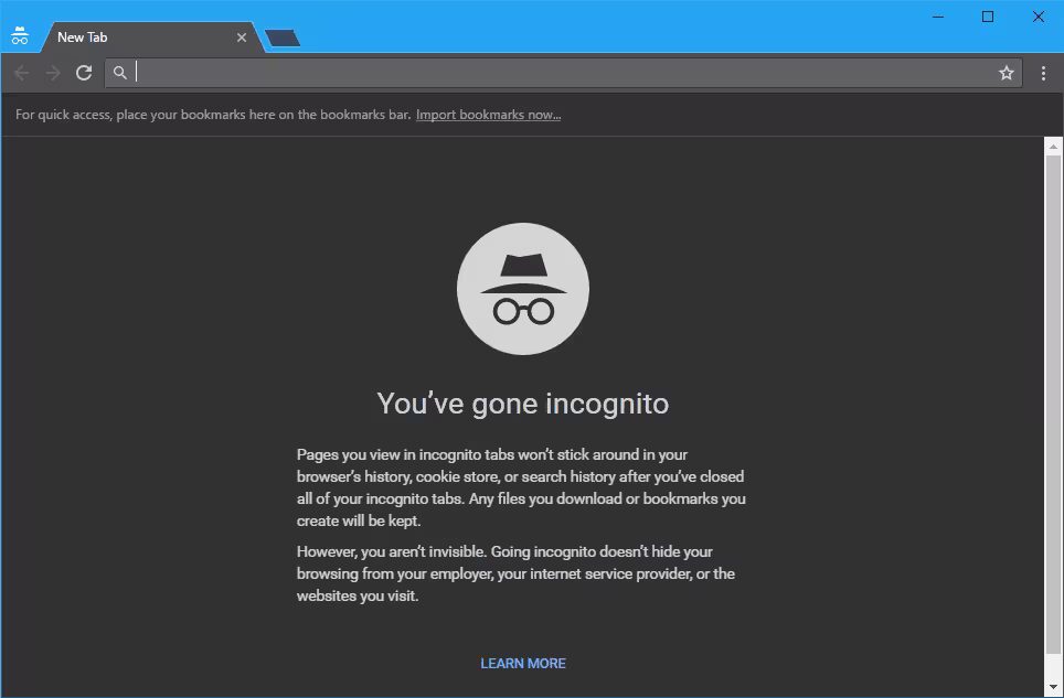 Chrome Incognito window with dark theme