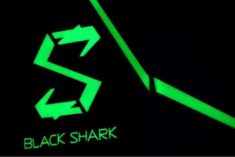 Логотип Black Shark на светящемся зеленом фоне с острым дизайном