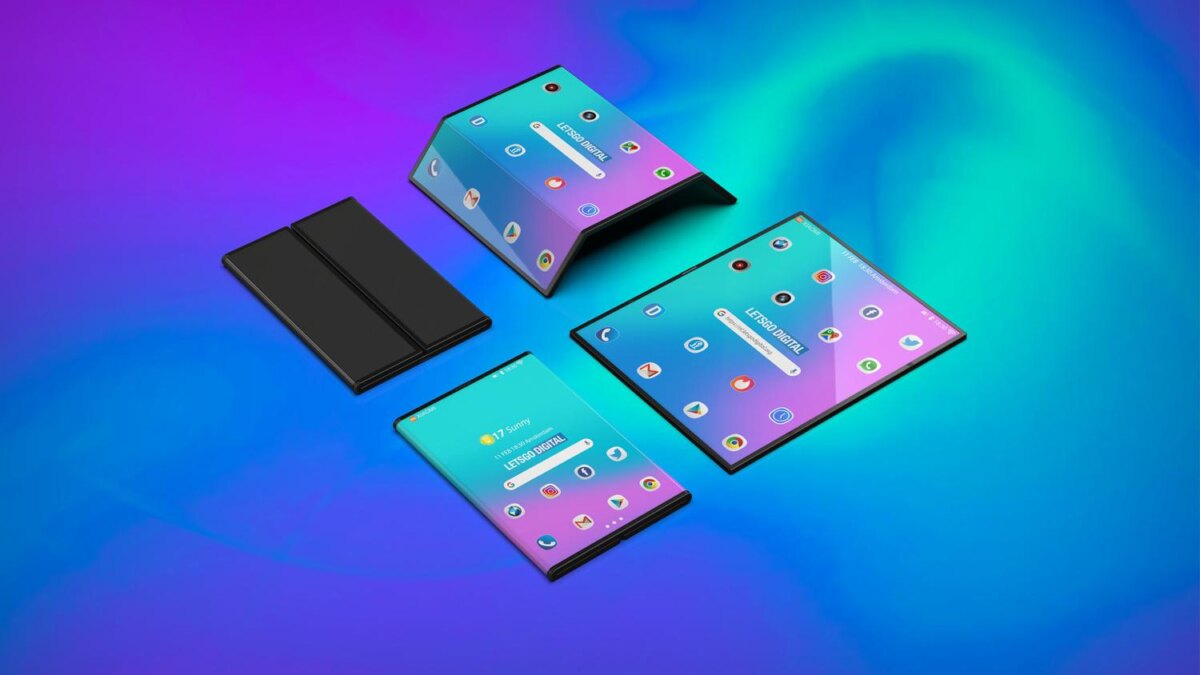 Раскладной смартфон Xiaomi с развернутым и сложенным экраном