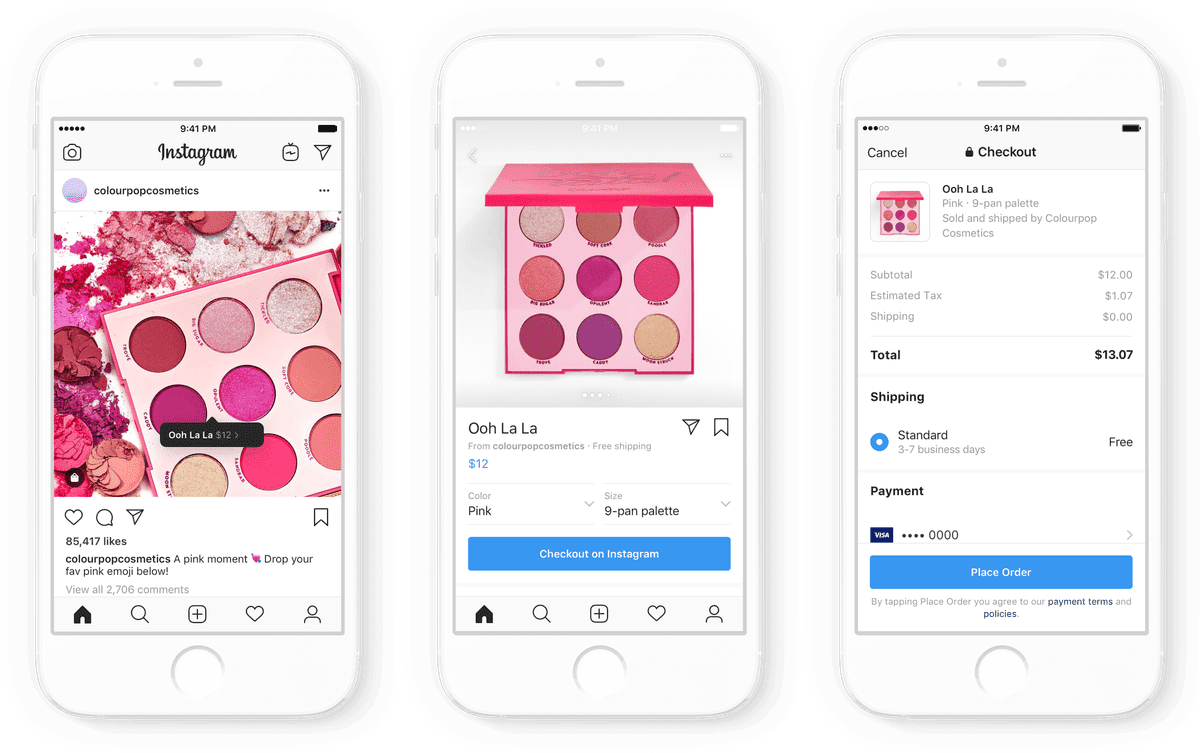 Instagram запустил сервис покупок в приложении для крупных брендов: Burberry, Dior, Nike, Prada и пр. (colourpop mock large)