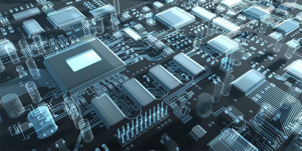 Компьютерная плата с микросхемами и цепями интерфейса