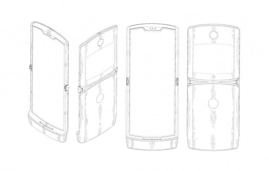 Чертеж складывающегося смартфона Motorola Razr с несколькими ракурсами