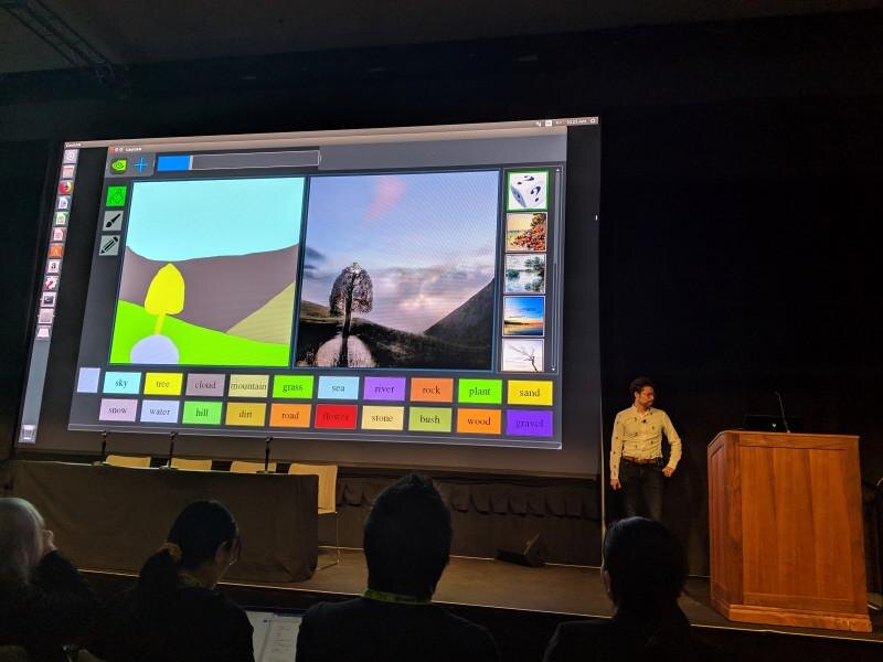 Презентация нейросети GauGAN NVIDIA на большом экране