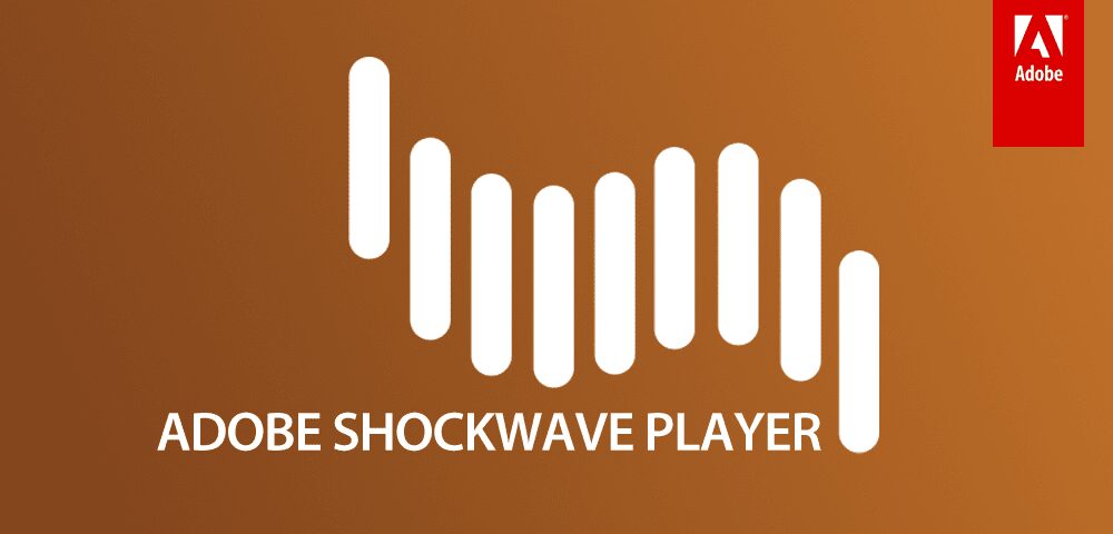Логотип Adobe Shockwave Player на коричневом фоне с белым значком