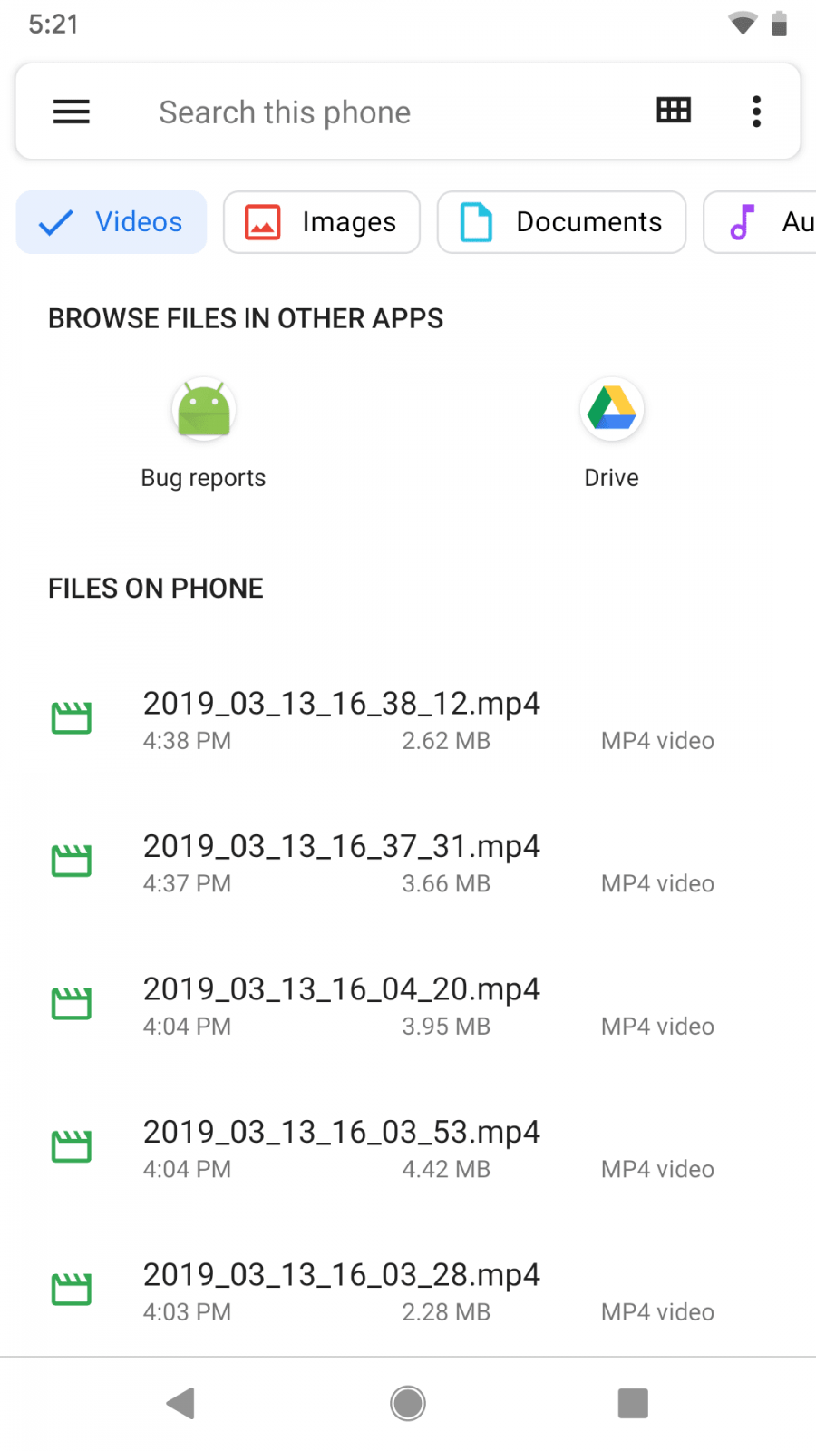 Android Q: Google обновила файловый менеджер Files. Теперь с Material Design и фильтрами (screenshot 20190313 172121)