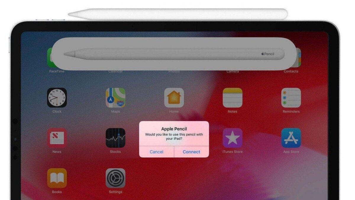 Экран iPad с всплывающим окном подключения стилуса Apple Pencil