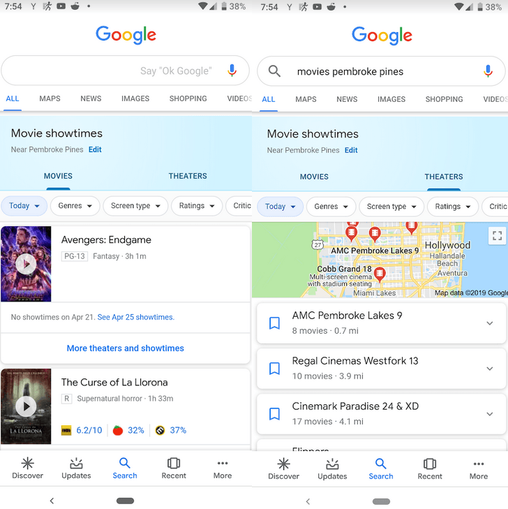 Google обновила карточки результатов поиска: Material Design, дополнительная информация и больше вкладок (new cards for movies and theater showtimes)