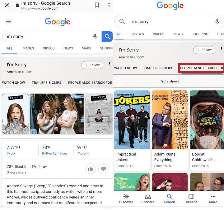 Google обновила карточки результатов поиска: Material Design, дополнительная информация и больше вкладок 9 see what shows and movies people are searching for that are related to your search