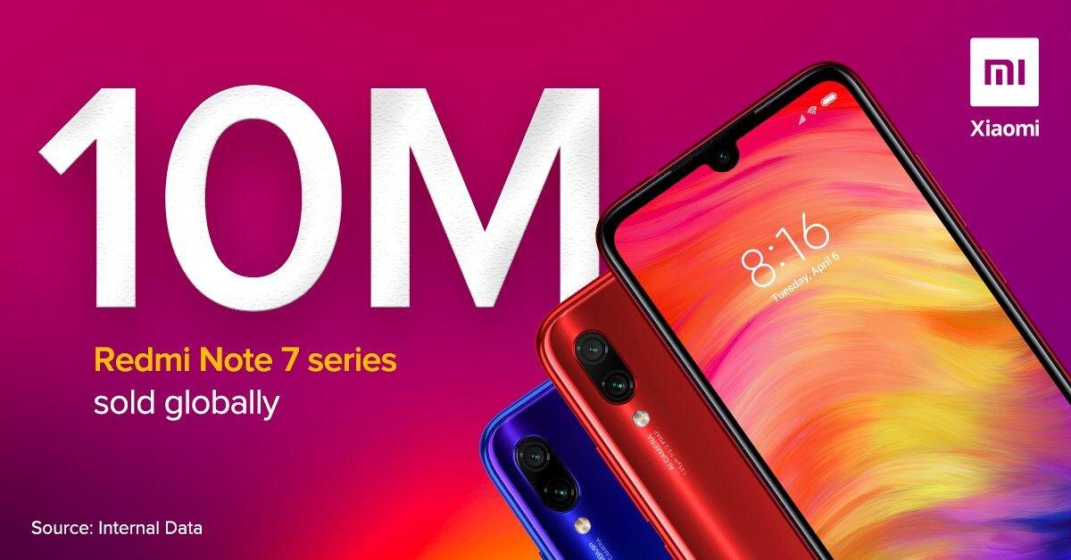 Рекламный баннер с изображением смартфона Redmi Note 7 и крупной цифрой 10М