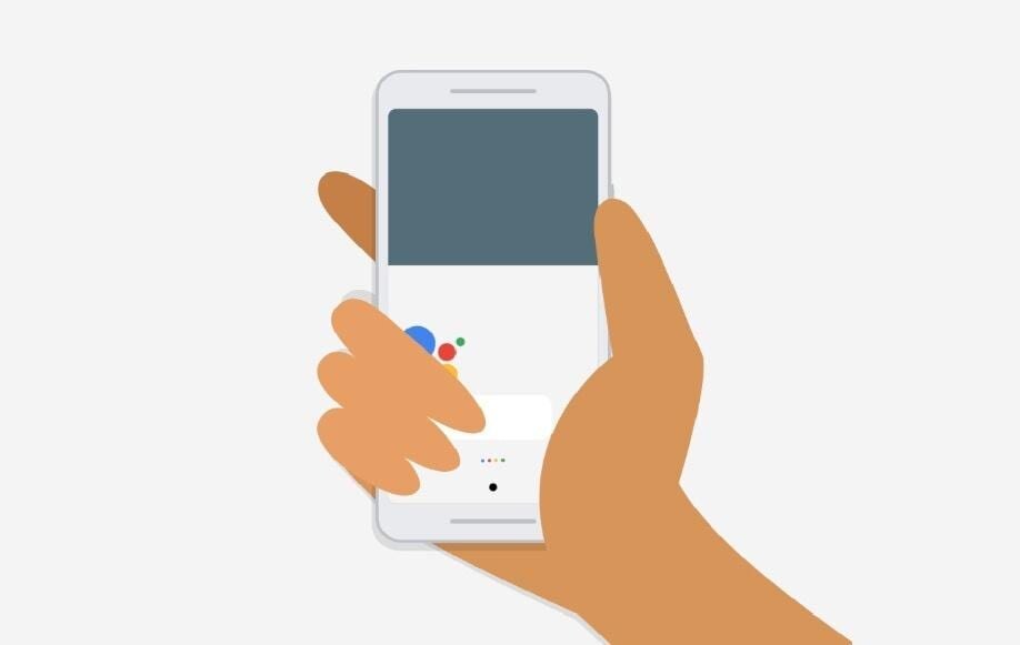 Рука держит смартфон Pixel 4 с экраном и жестами