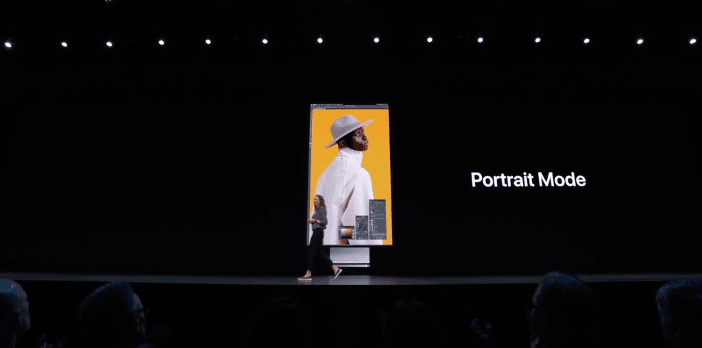 Презентация режима Portrait Mode на iPhone с изображением модели