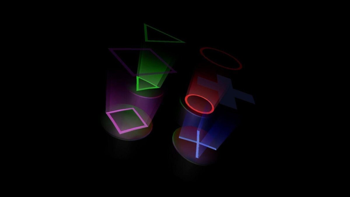 Разноцветные световые эффекты на контроллере Sony DualShock 4 в темной обстановке