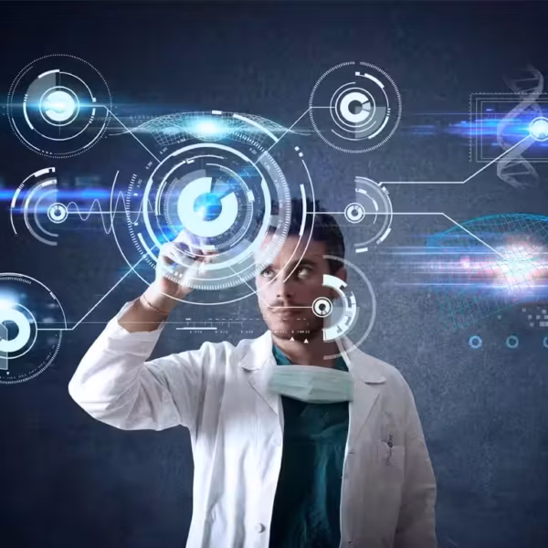 Врач в лаборатории взаимодействует с интерфейсом искусственного интеллекта для борьбы с паразитами