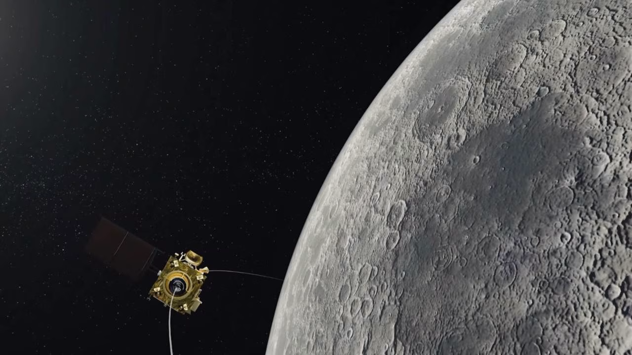 Индийский лунный модуль выходит на орбиту Луны для посадки 4 an illustration of chandrayaan 2 orbiter captured by the moons orbit isro
