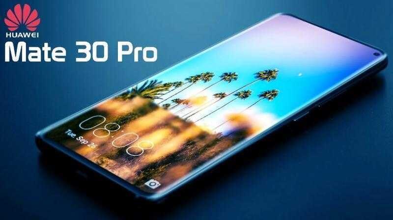 Экран Huawei Mate 30 Pro с изображением пальм и заката