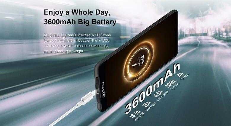 Смартфон Oukitel Y1000 с большим аккумулятором на 3600 мАч боковой вид