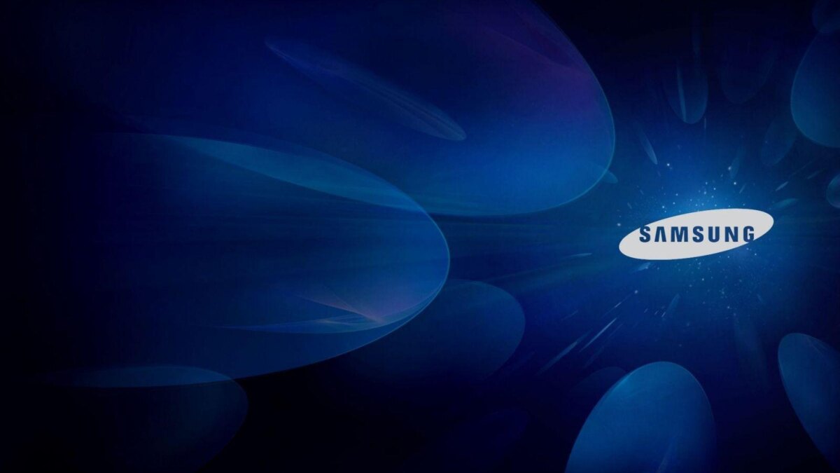 Фон с логотипом Samsung и абстрактными синими световыми эффектами
