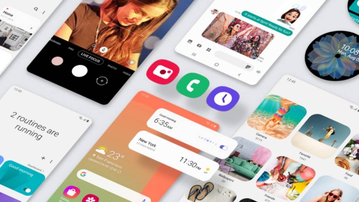 Интерфейс смартфона Samsung Galaxy S9 с иконками и фонами