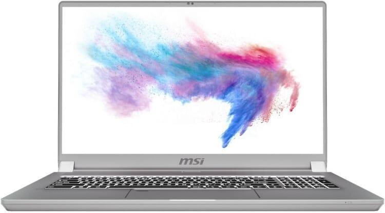 Ноутбук MSI с тонким серебристым корпусом и дисплеем