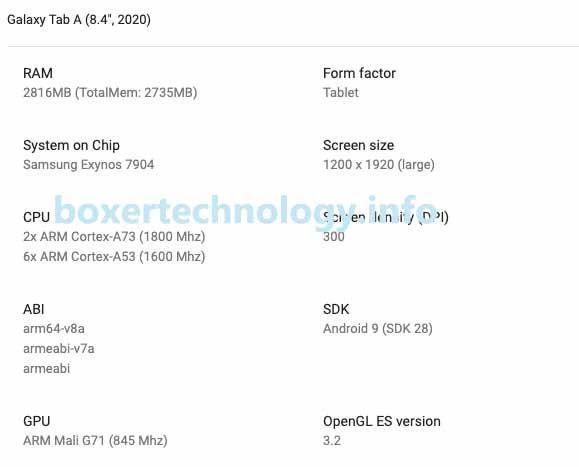 Galaxy Tab A 8.4 (2020) технические характеристики