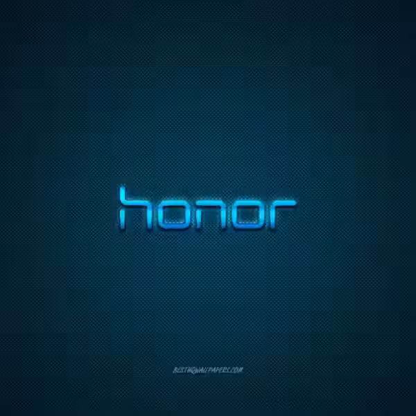 honor logo blue shiny logo honor metal emblem wallpaper for honor smartphones blue carbon fiber texture scaled 1